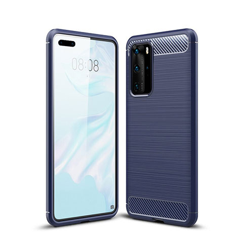 Coque Silicone Housse Etui Gel Line pour Huawei P40 Pro Bleu