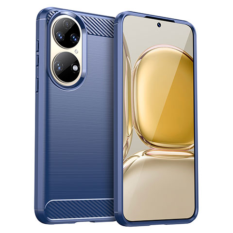 Coque Silicone Housse Etui Gel Line pour Huawei P50e Bleu