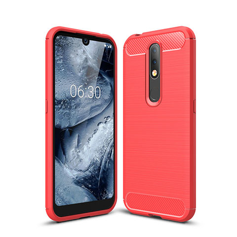 Coque Silicone Housse Etui Gel Line pour Nokia 4.2 Rouge