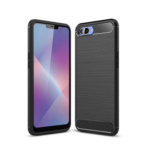 Coque Silicone Housse Etui Gel Line pour Oppo A12e Noir