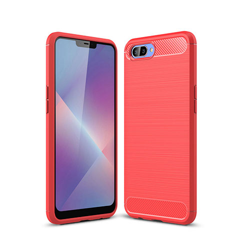 Coque Silicone Housse Etui Gel Line pour Oppo A12e Rouge