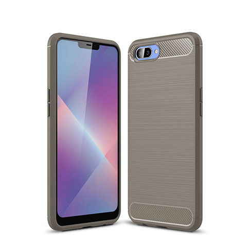 Coque Silicone Housse Etui Gel Line pour Oppo AX5 Gris