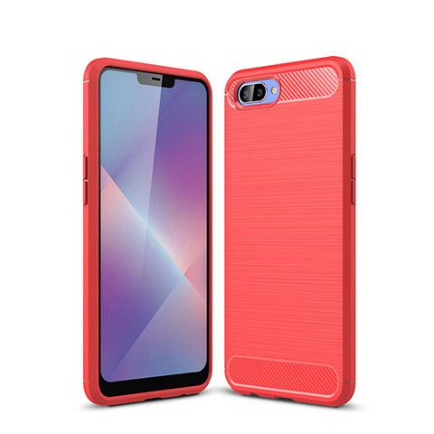 Coque Silicone Housse Etui Gel Line pour Oppo AX5 Rouge