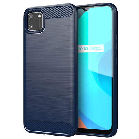 Coque Silicone Housse Etui Gel Line pour Realme C11 Bleu