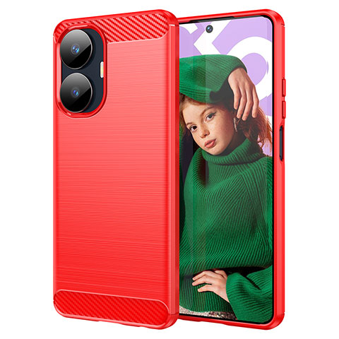 Coque Silicone Housse Etui Gel Line pour Realme C55 Rouge