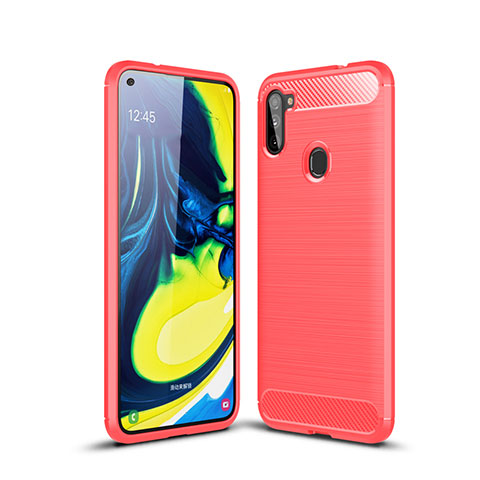 Coque Silicone Housse Etui Gel Line pour Samsung Galaxy A11 Rouge