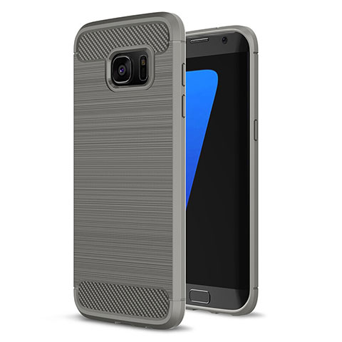 Coque Silicone Housse Etui Gel Line pour Samsung Galaxy S7 Edge G935F Gris