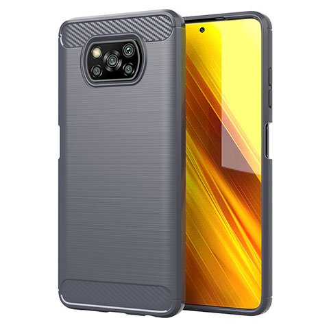 Coque Silicone Housse Etui Gel Line pour Xiaomi Poco X3 Gris