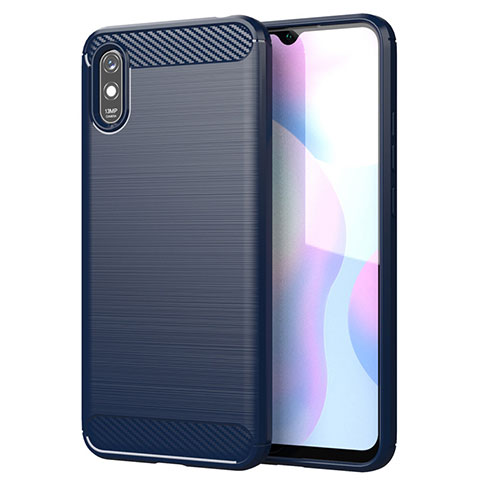 Coque Silicone Housse Etui Gel Line pour Xiaomi Redmi 9AT Bleu