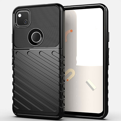 Coque Silicone Housse Etui Gel Line S01 pour Google Pixel 4a Noir