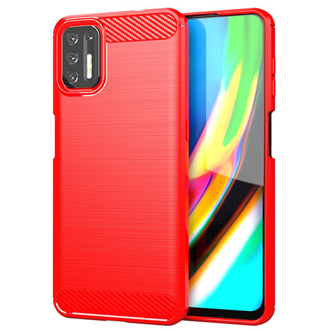 Coque Silicone Housse Etui Gel Line S01 pour Motorola Moto G9 Plus Rouge