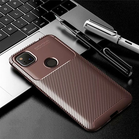 Coque Silicone Housse Etui Gel Serge pour Google Pixel 4a Marron