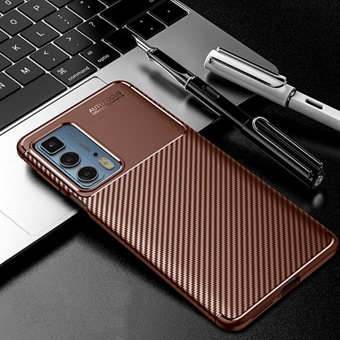 Coque Silicone Housse Etui Gel Serge pour Motorola Moto Edge 20 Pro 5G Marron