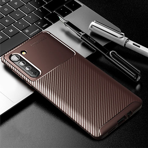 Coque Silicone Housse Etui Gel Serge pour Motorola Moto Edge Marron