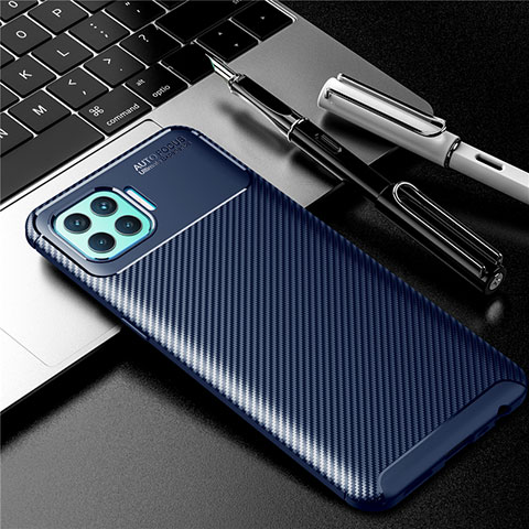 Coque Silicone Housse Etui Gel Serge pour Oppo F17 Pro Bleu