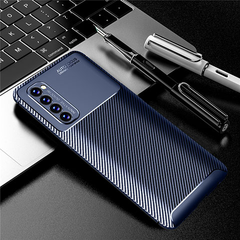 Coque Silicone Housse Etui Gel Serge pour Oppo Reno4 Pro 4G Bleu