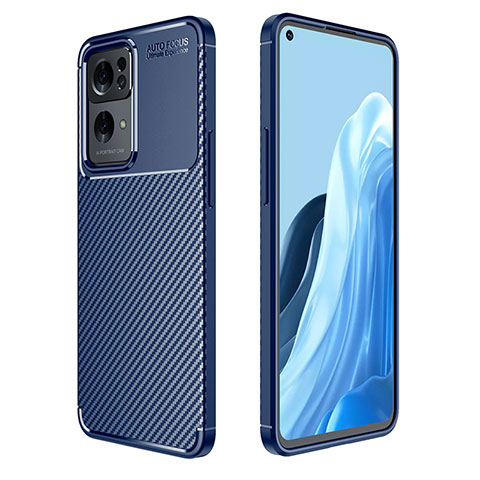 Coque Silicone Housse Etui Gel Serge pour Oppo Reno7 Pro 5G Bleu