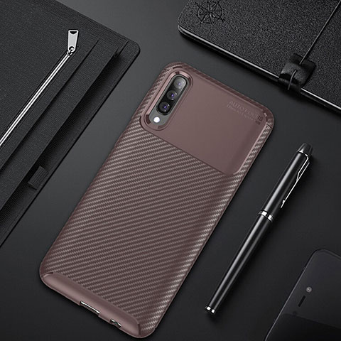 Coque Silicone Housse Etui Gel Serge pour Samsung Galaxy A50 Marron