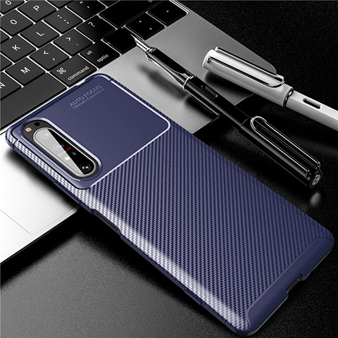 Coque Silicone Housse Etui Gel Serge pour Sony Xperia 1 II Bleu