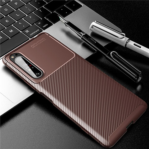 Coque Silicone Housse Etui Gel Serge pour Sony Xperia 1 II Marron