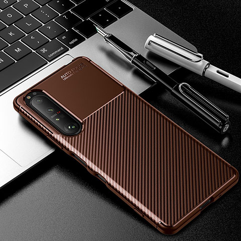 Coque Silicone Housse Etui Gel Serge pour Sony Xperia 1 III Marron