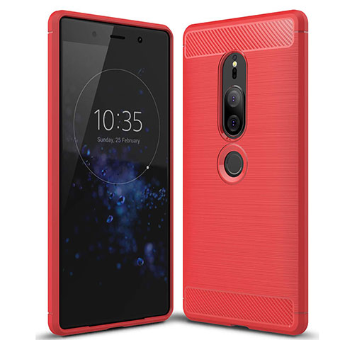 Coque Silicone Housse Etui Gel Serge pour Sony Xperia XZ2 Premium Rouge