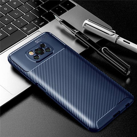 Coque Silicone Housse Etui Gel Serge pour Xiaomi Poco X3 Pro Bleu