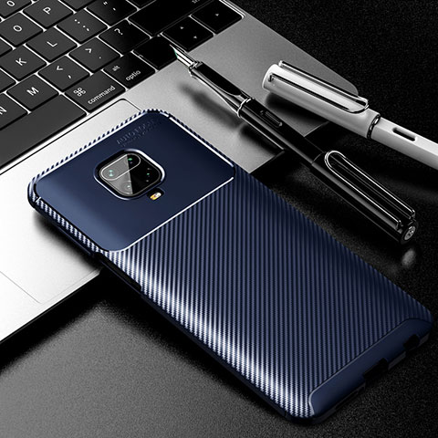 Coque Silicone Housse Etui Gel Serge pour Xiaomi Redmi Note 9 Pro Bleu