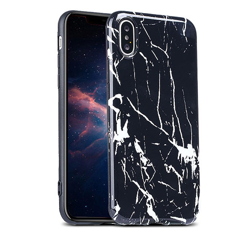 Coque Silicone Motif de Marbre Souple Couleur Unie P01 pour Apple iPhone Xs Noir