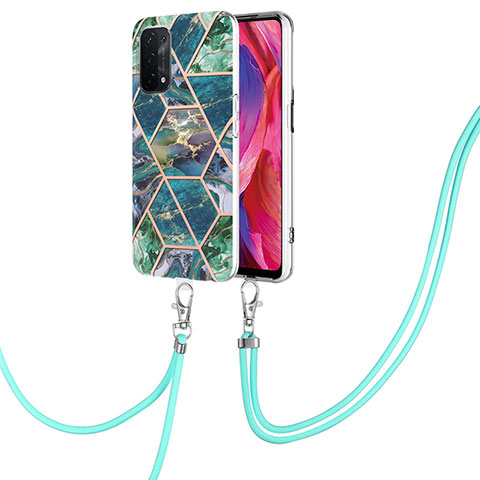 Coque Silicone Motif Fantaisie Souple Couleur Unie Etui Housse avec Laniere Strap Y01B pour OnePlus Nord N200 5G Vert Nuit