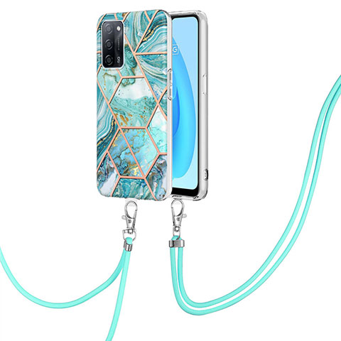 Coque Silicone Motif Fantaisie Souple Couleur Unie Etui Housse avec Laniere Strap Y01B pour Oppo A53s 5G Pastel Vert