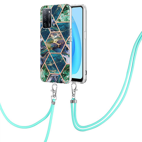 Coque Silicone Motif Fantaisie Souple Couleur Unie Etui Housse avec Laniere Strap Y01B pour Oppo A53s 5G Vert Nuit