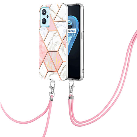 Coque Silicone Motif Fantaisie Souple Couleur Unie Etui Housse avec Laniere Strap Y01B pour Oppo A96 4G Rose