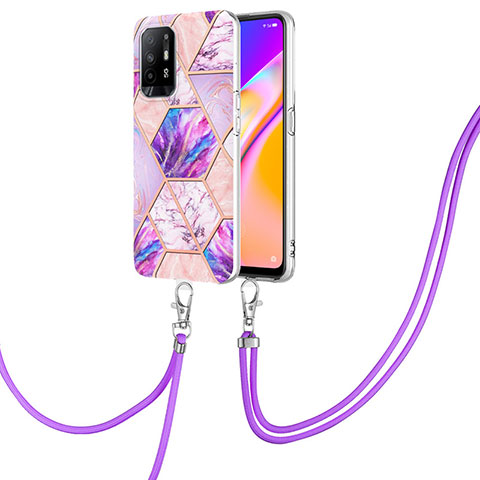 Coque Silicone Motif Fantaisie Souple Couleur Unie Etui Housse avec Laniere Strap Y01B pour Oppo F19 Pro+ Plus 5G Violet Clair