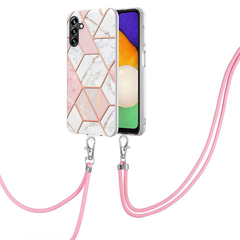 Coque Silicone Motif Fantaisie Souple Couleur Unie Etui Housse avec Laniere Strap Y01B pour Samsung Galaxy A04s Rose