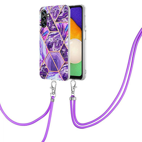 Coque Silicone Motif Fantaisie Souple Couleur Unie Etui Housse avec Laniere Strap Y01B pour Samsung Galaxy A04s Violet