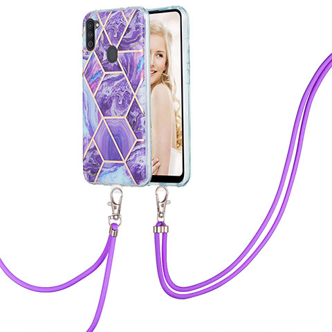 Coque Silicone Motif Fantaisie Souple Couleur Unie Etui Housse avec Laniere Strap Y01B pour Samsung Galaxy A11 Violet