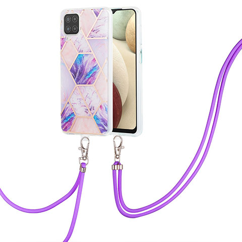 Coque Silicone Motif Fantaisie Souple Couleur Unie Etui Housse avec Laniere Strap Y01B pour Samsung Galaxy A12 5G Violet Clair