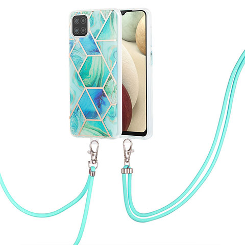 Coque Silicone Motif Fantaisie Souple Couleur Unie Etui Housse avec Laniere Strap Y01B pour Samsung Galaxy A12 Vert