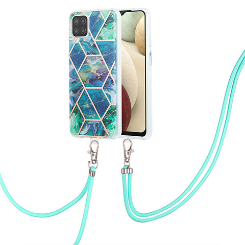 Coque Silicone Motif Fantaisie Souple Couleur Unie Etui Housse avec Laniere Strap Y01B pour Samsung Galaxy A12 Vert Nuit