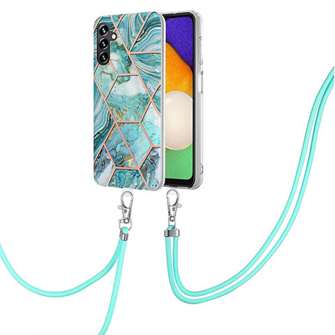 Coque Silicone Motif Fantaisie Souple Couleur Unie Etui Housse avec Laniere Strap Y01B pour Samsung Galaxy A13 5G Pastel Vert