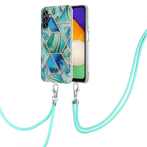 Coque Silicone Motif Fantaisie Souple Couleur Unie Etui Housse avec Laniere Strap Y01B pour Samsung Galaxy A13 5G Vert