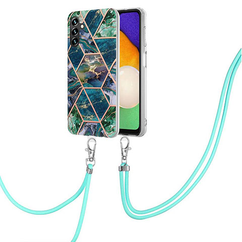 Coque Silicone Motif Fantaisie Souple Couleur Unie Etui Housse avec Laniere Strap Y01B pour Samsung Galaxy A13 5G Vert Nuit