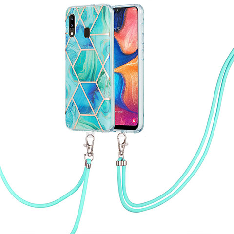 Coque Silicone Motif Fantaisie Souple Couleur Unie Etui Housse avec Laniere Strap Y01B pour Samsung Galaxy A20 Vert