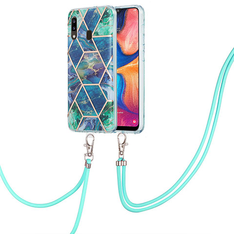 Coque Silicone Motif Fantaisie Souple Couleur Unie Etui Housse avec Laniere Strap Y01B pour Samsung Galaxy A20 Vert Nuit