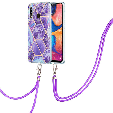 Coque Silicone Motif Fantaisie Souple Couleur Unie Etui Housse avec Laniere Strap Y01B pour Samsung Galaxy A20 Violet