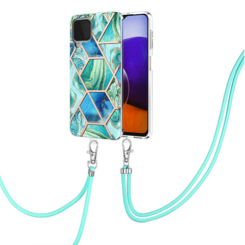 Coque Silicone Motif Fantaisie Souple Couleur Unie Etui Housse avec Laniere Strap Y01B pour Samsung Galaxy A22 4G Pastel Vert