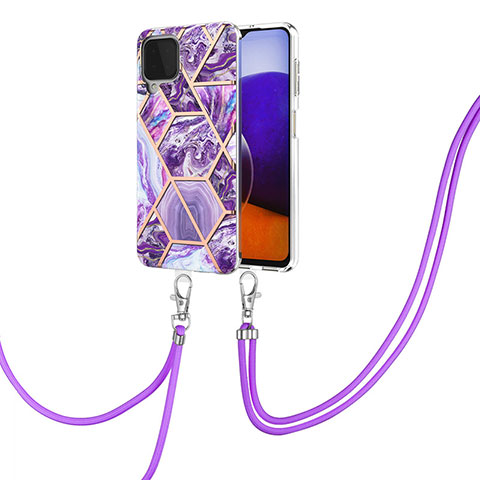 Coque Silicone Motif Fantaisie Souple Couleur Unie Etui Housse avec Laniere Strap Y01B pour Samsung Galaxy A22 4G Violet