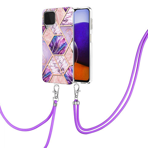 Coque Silicone Motif Fantaisie Souple Couleur Unie Etui Housse avec Laniere Strap Y01B pour Samsung Galaxy A22 4G Violet Clair