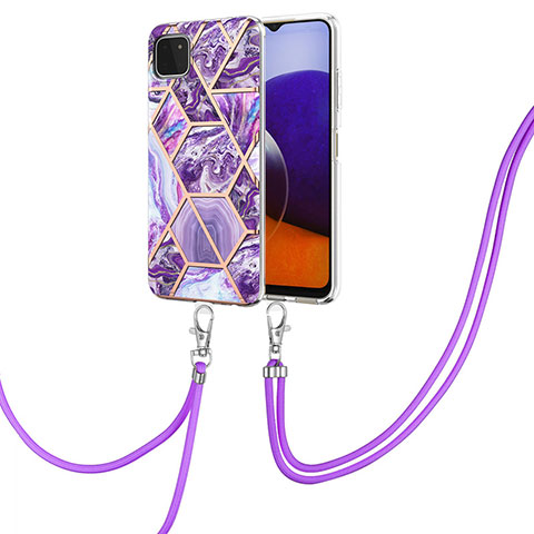 Coque Silicone Motif Fantaisie Souple Couleur Unie Etui Housse avec Laniere Strap Y01B pour Samsung Galaxy A22 5G Violet